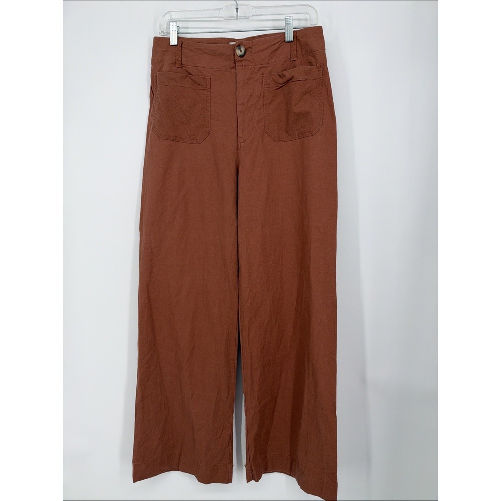 Anthropologie Maeve The Colette Trousers Womens 29 Rust Brown Wide Leg Linen